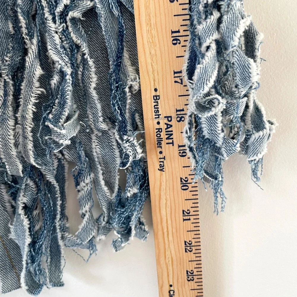 Levis Upcycled Denim Fringe Skirt XL Flame Stitch Western Cowgirl Festival